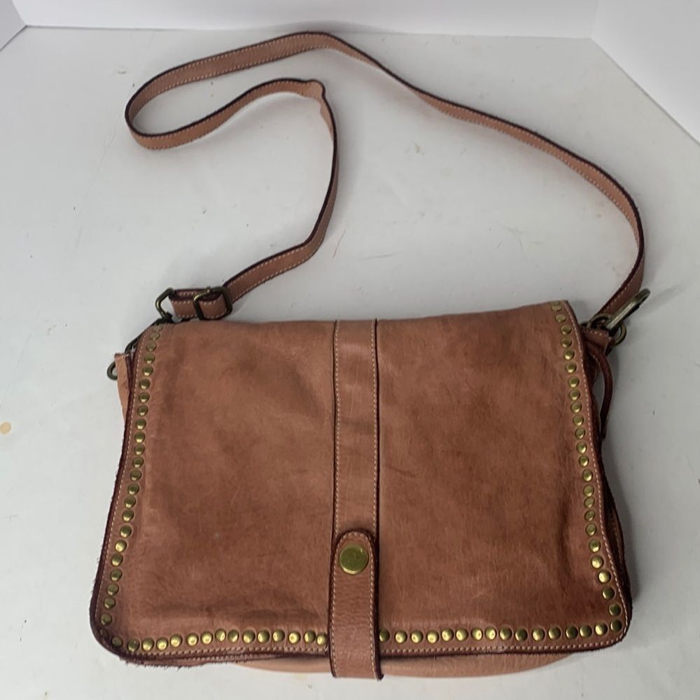 Costanza Rota blush distressed Italian leather convertible studded satchel bag